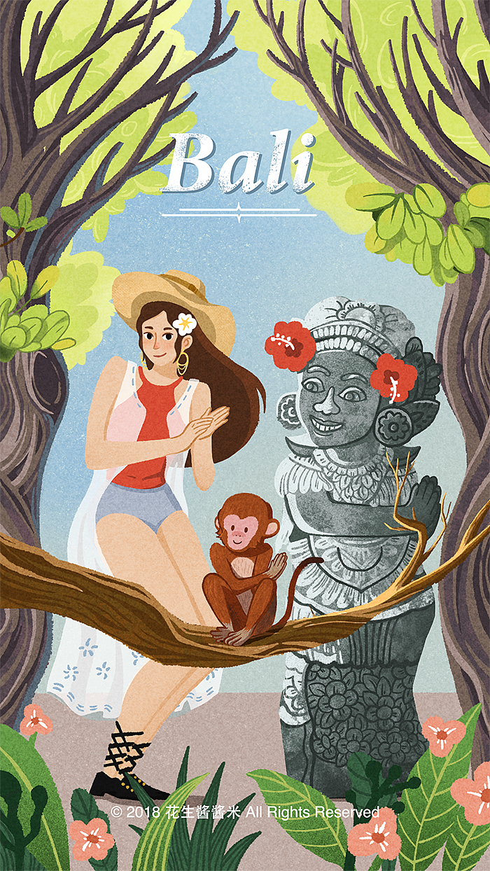 穿梭在乌布的大街小巷中,吃吃逛逛,看见一处可爱的石雕,有模有样的学起了动作,朋友们被逗得哈哈大笑 嗯~ 我们也要入乡随俗嘛