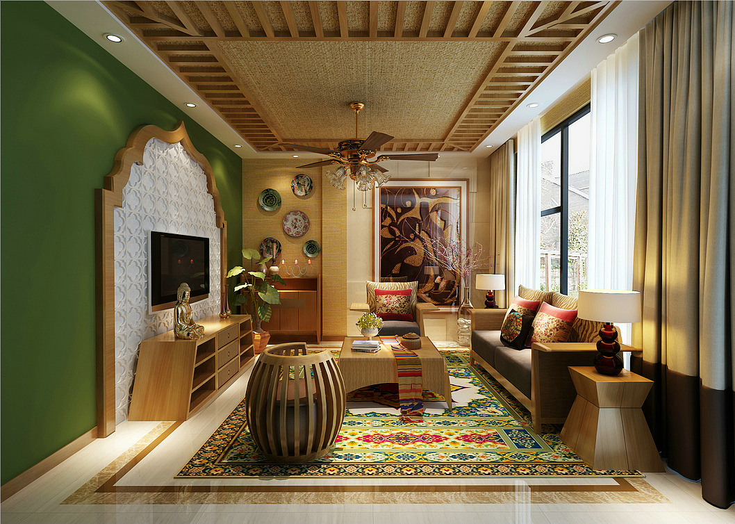 东南亚风格效果图|空间|家装设计|啊阿宝 - 原创作品 - 站酷 (zcool)