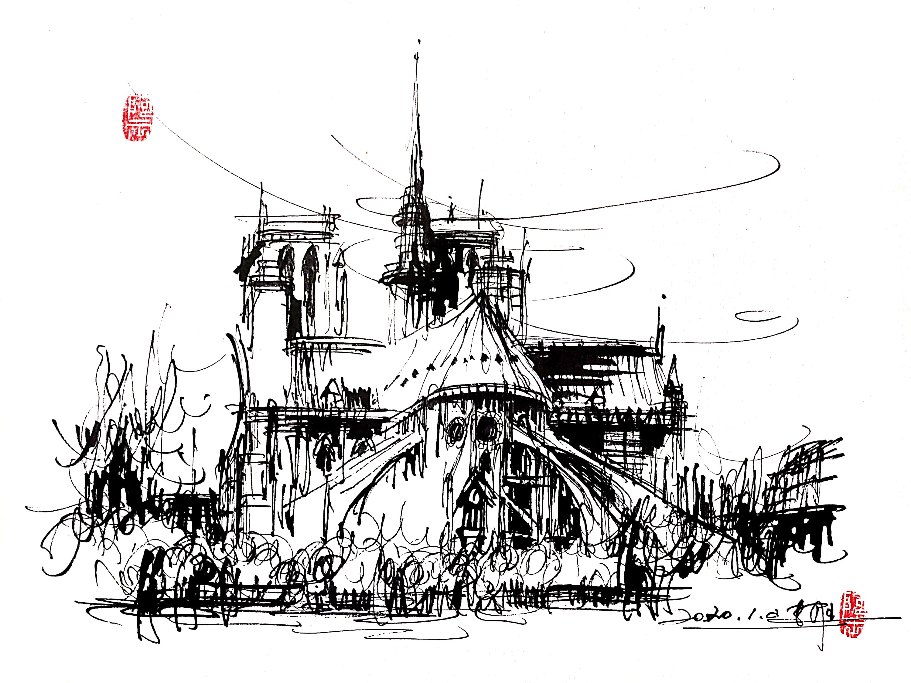 阿王速写建筑风景手绘