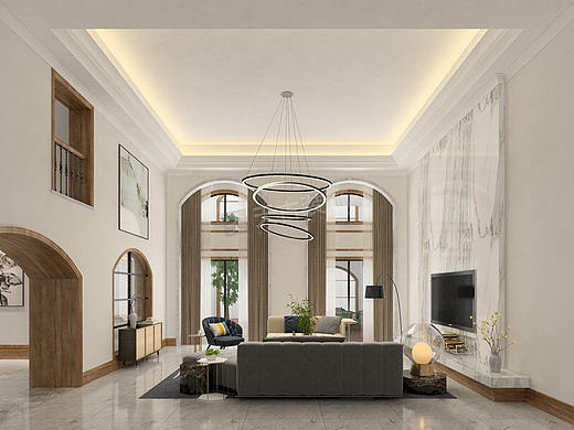 龙湖江与城装修,天琅联排别墅设计,简美风格效果图