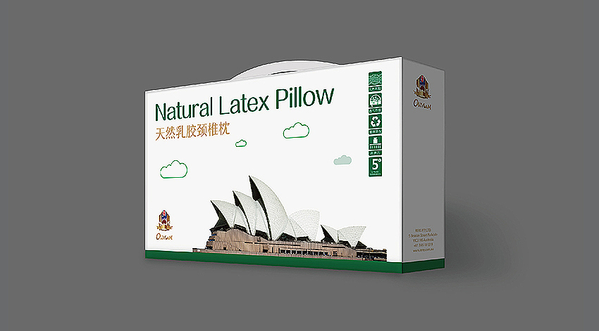 天然乳胶枕包装设计-澳大利亚进口乳胶枕包装设计-天然乳胶颈椎枕包装设计