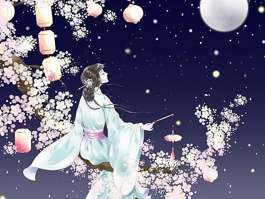 唯美古风插画——千灯盈月
