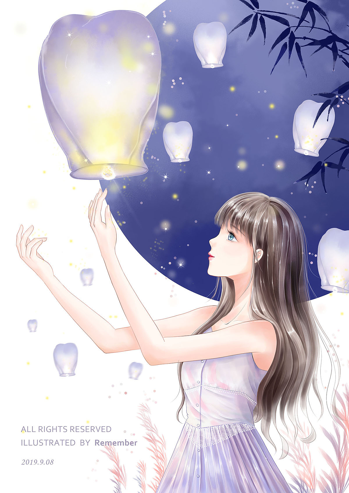 放孔明灯的少女 内插