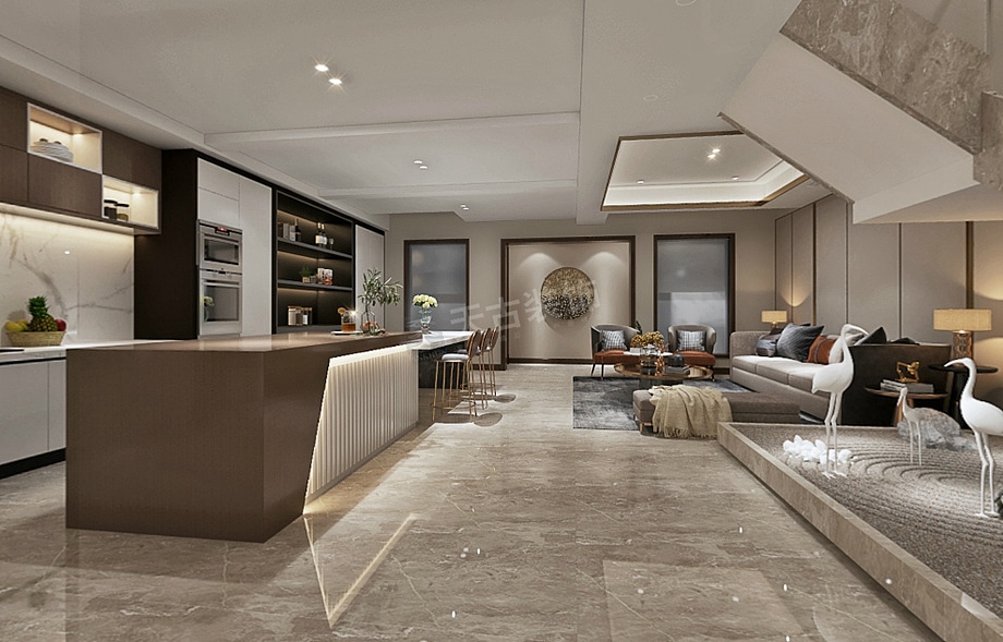 融创金开融府联排别墅装修,新中式轻奢风设计效果图