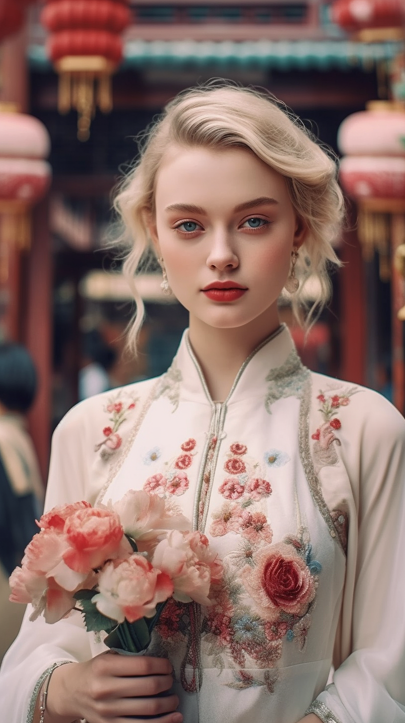 金发碧眼东方韵味的AI摄影创作