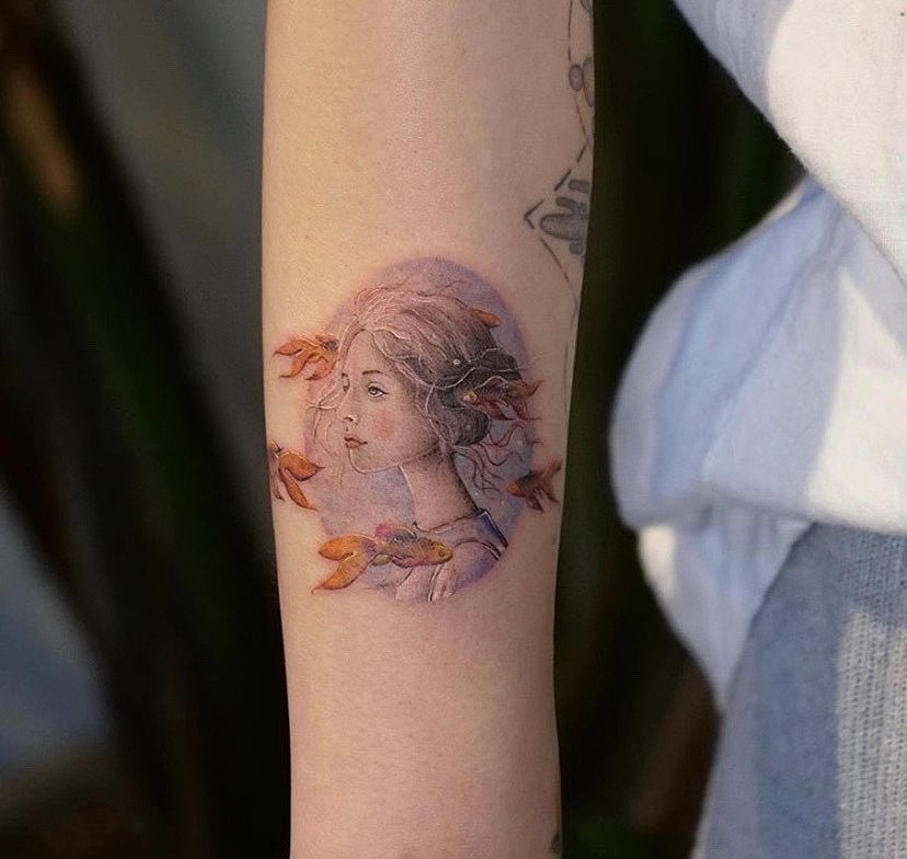 小清新和细节彩色纹身合集彩色字母一字一色.手腕的彩