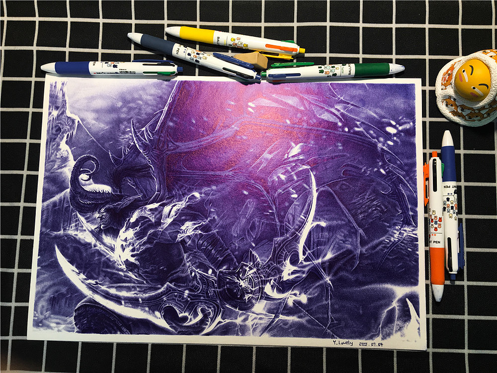 y_lovely圆珠笔手绘魔兽世界伊利丹(恶魔猎手)2