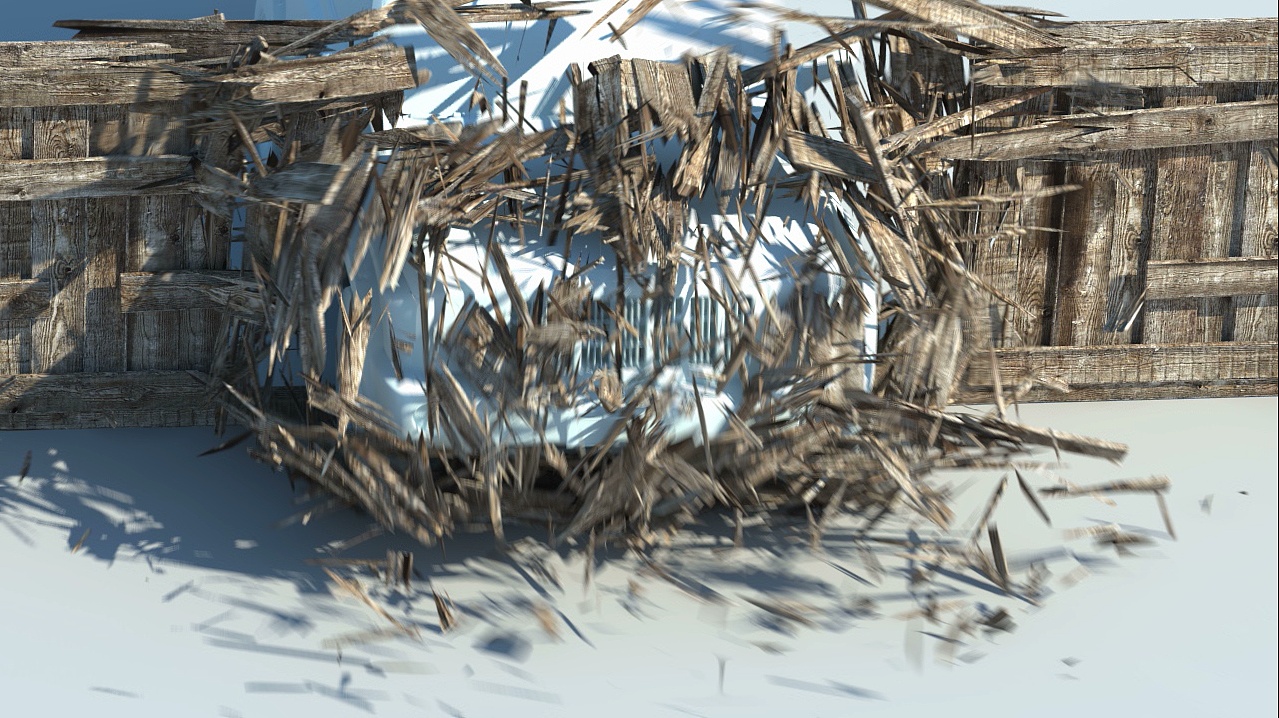 rayfire破碎,3dmax,汽车撞木材破碎