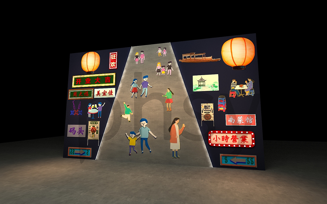 夜市场景主题墙