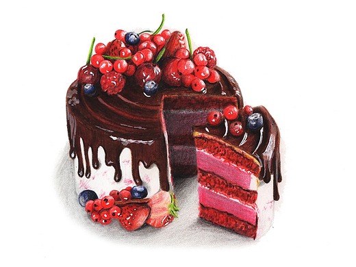 【驴大萌彩铅教程336】红加仑慕斯蛋糕 手绘美食甜点
