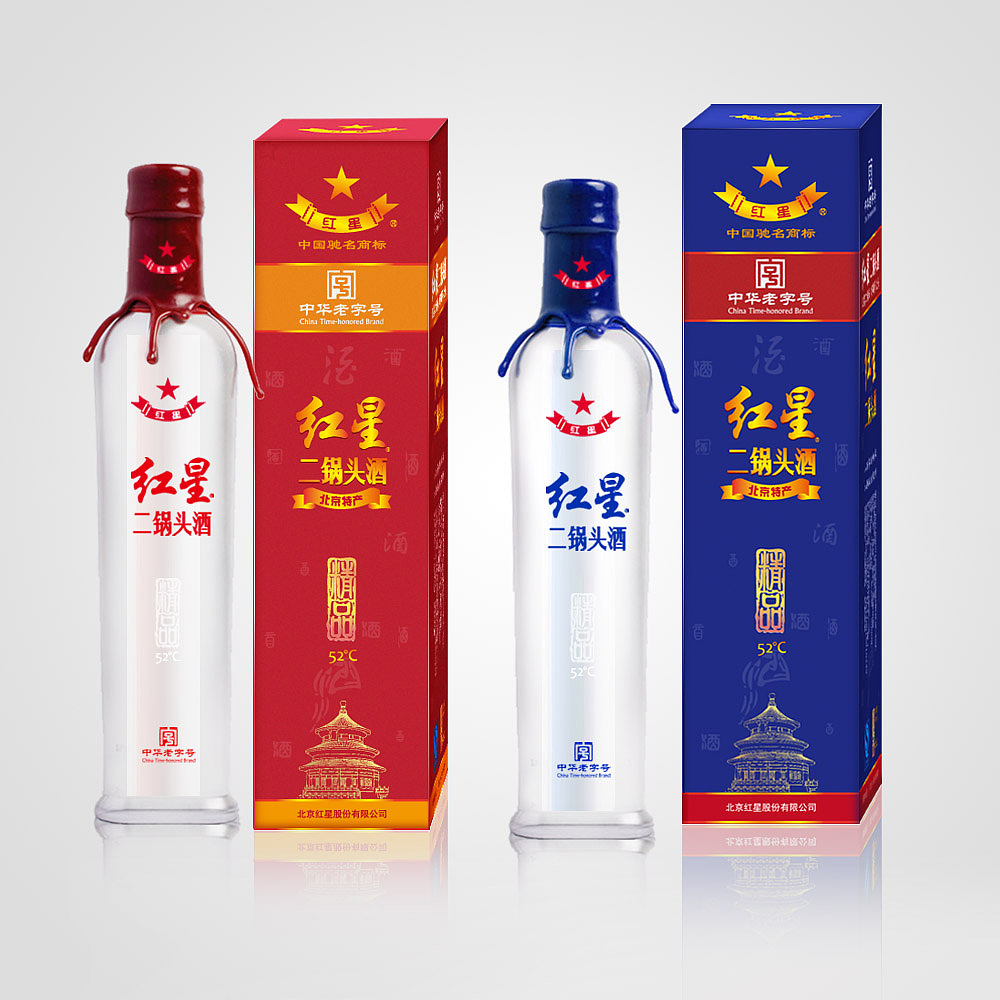 红星二锅头的红蓝经典包装