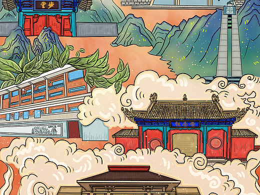 原创国风建筑插画