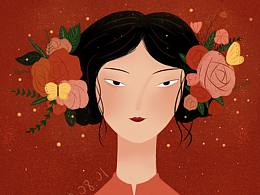 復(fù)古花女子