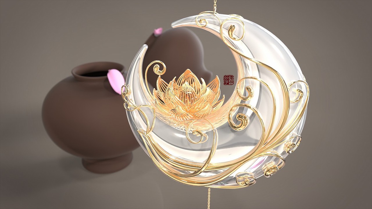 《赝古今趣》仿古风配饰集.凤月莲心吊饰.3D珠宝设计（图ZOTMyMjY4NTI=） - 其他三维 - 站酷设计师瞾月明原创素材 - 站酷ZCOOL