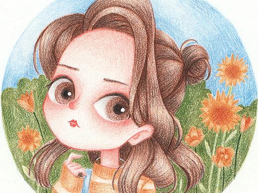 彩铅手绘少女插画