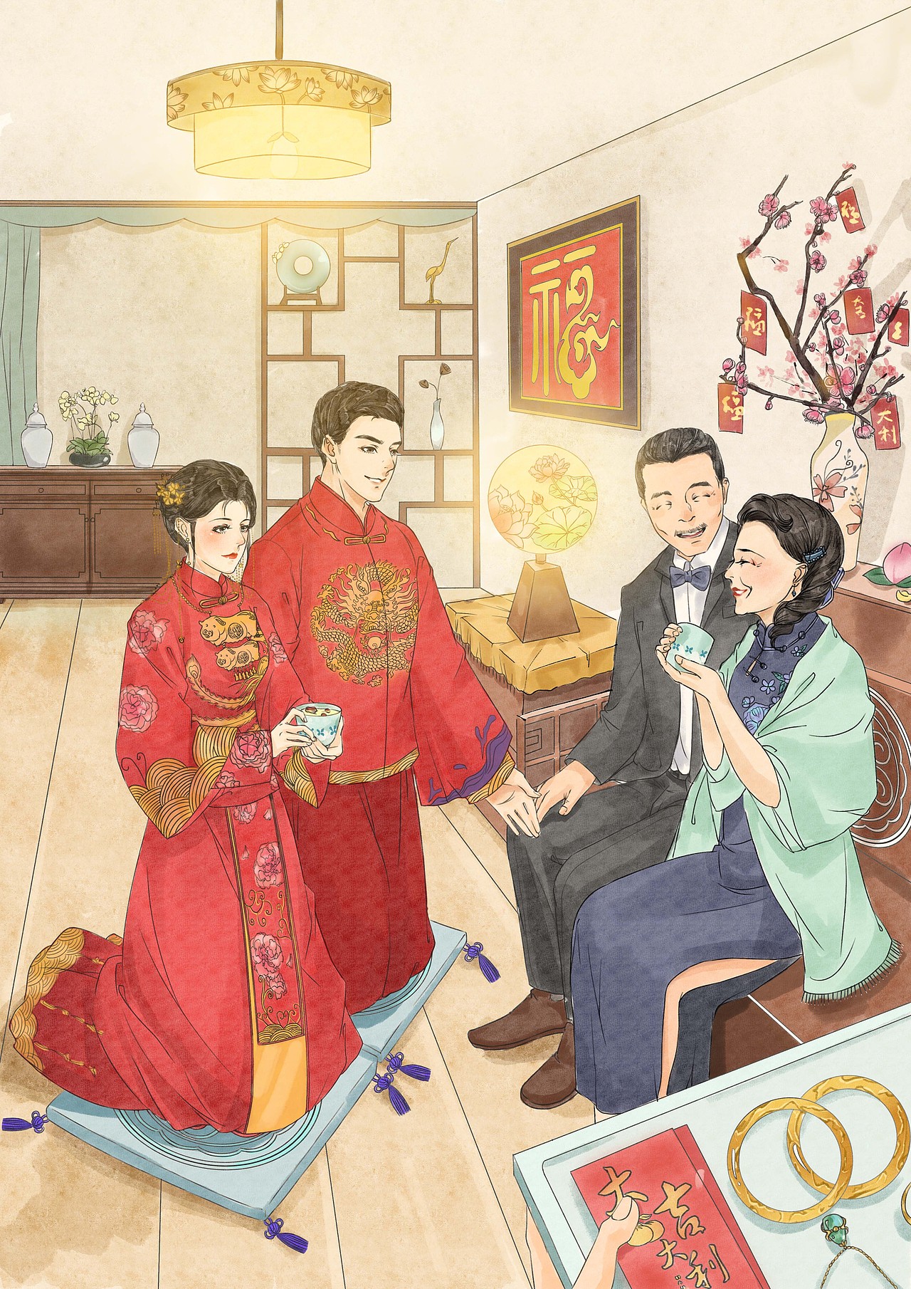 广府婚俗插画