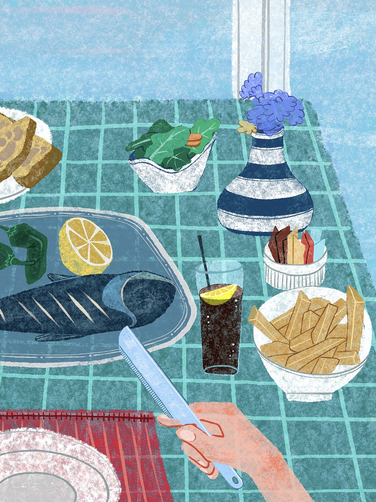 原创插画｜圣艾夫斯某个能看见海的餐厅