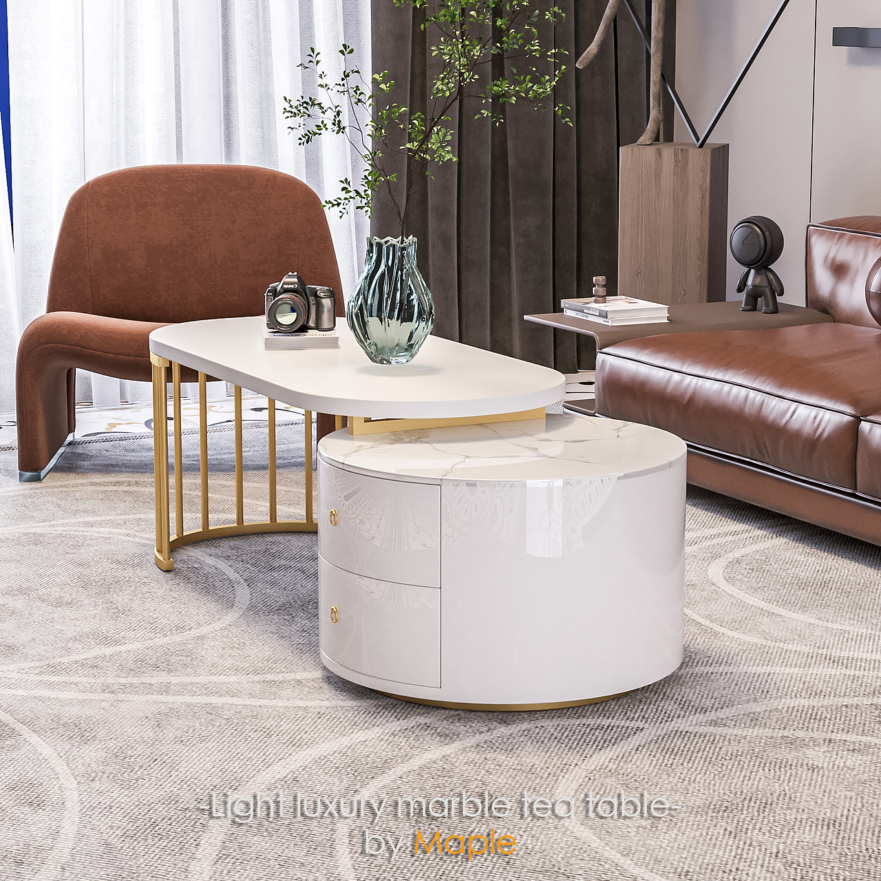 轻奢大理石子母茶几