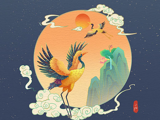 国风插画｜仙鹤小场景