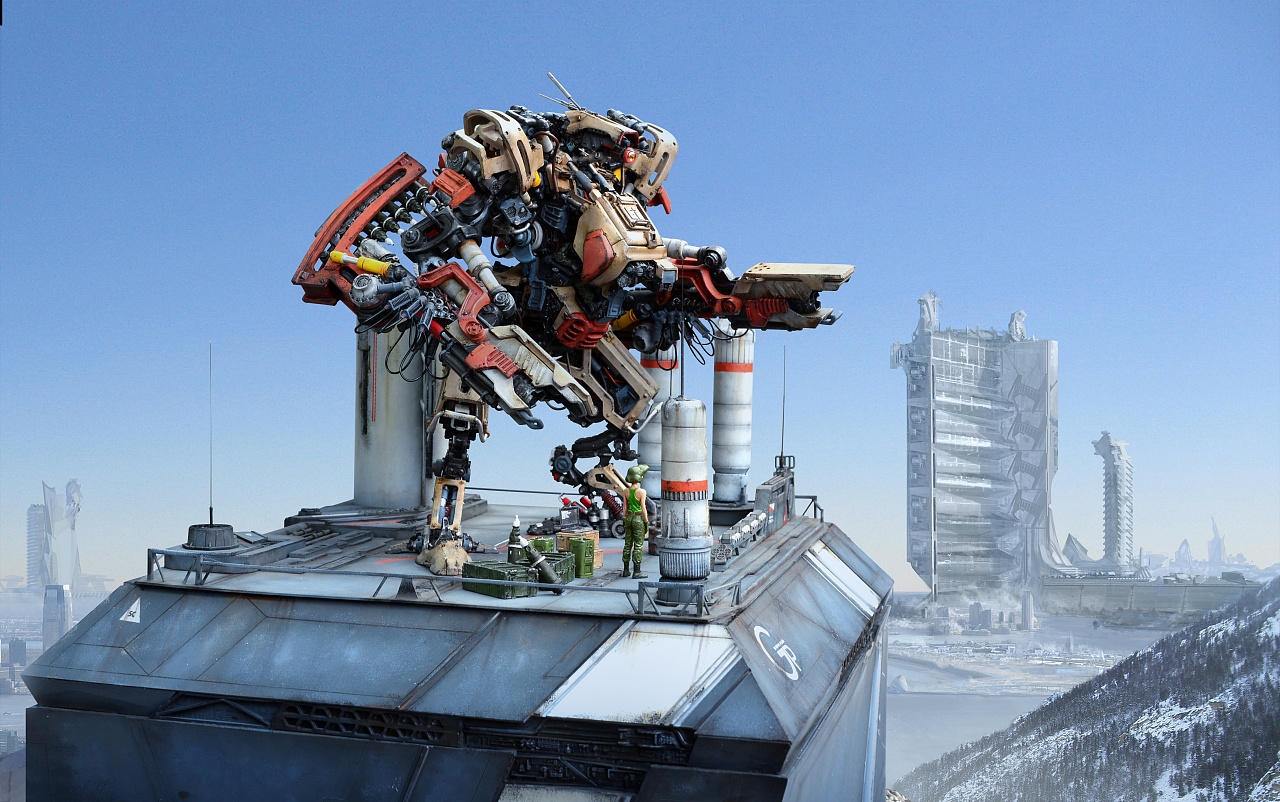 赛博朋克风格机甲场景制作|手工艺|手办/模玩|香蕉皮109 - 原创作品 -