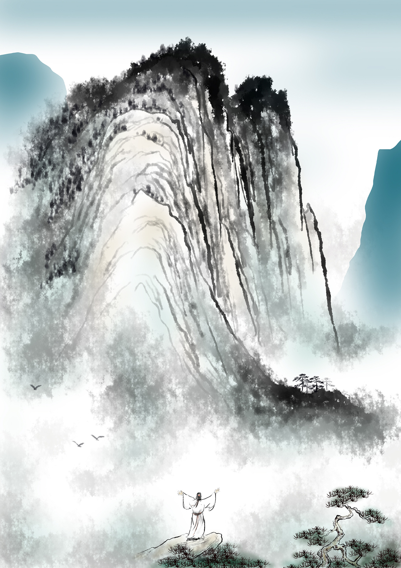 国画山水|插画|艺术插画|东山听雨 - 原创作品 - 站酷 (zcool)