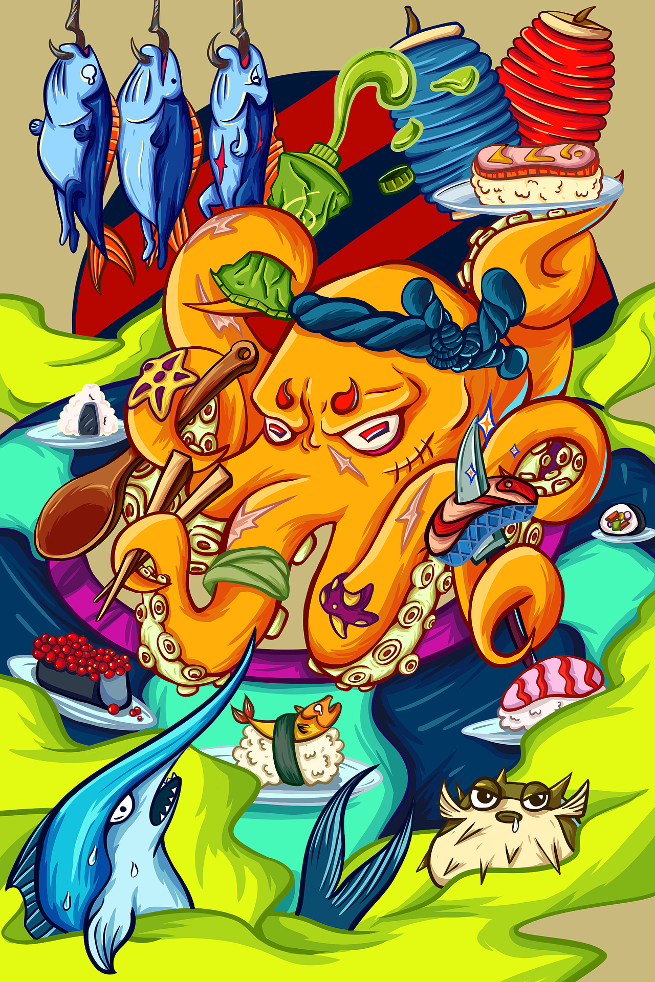 日料|插画|商业插画|百变美人猪_原创作品-站酷zcool