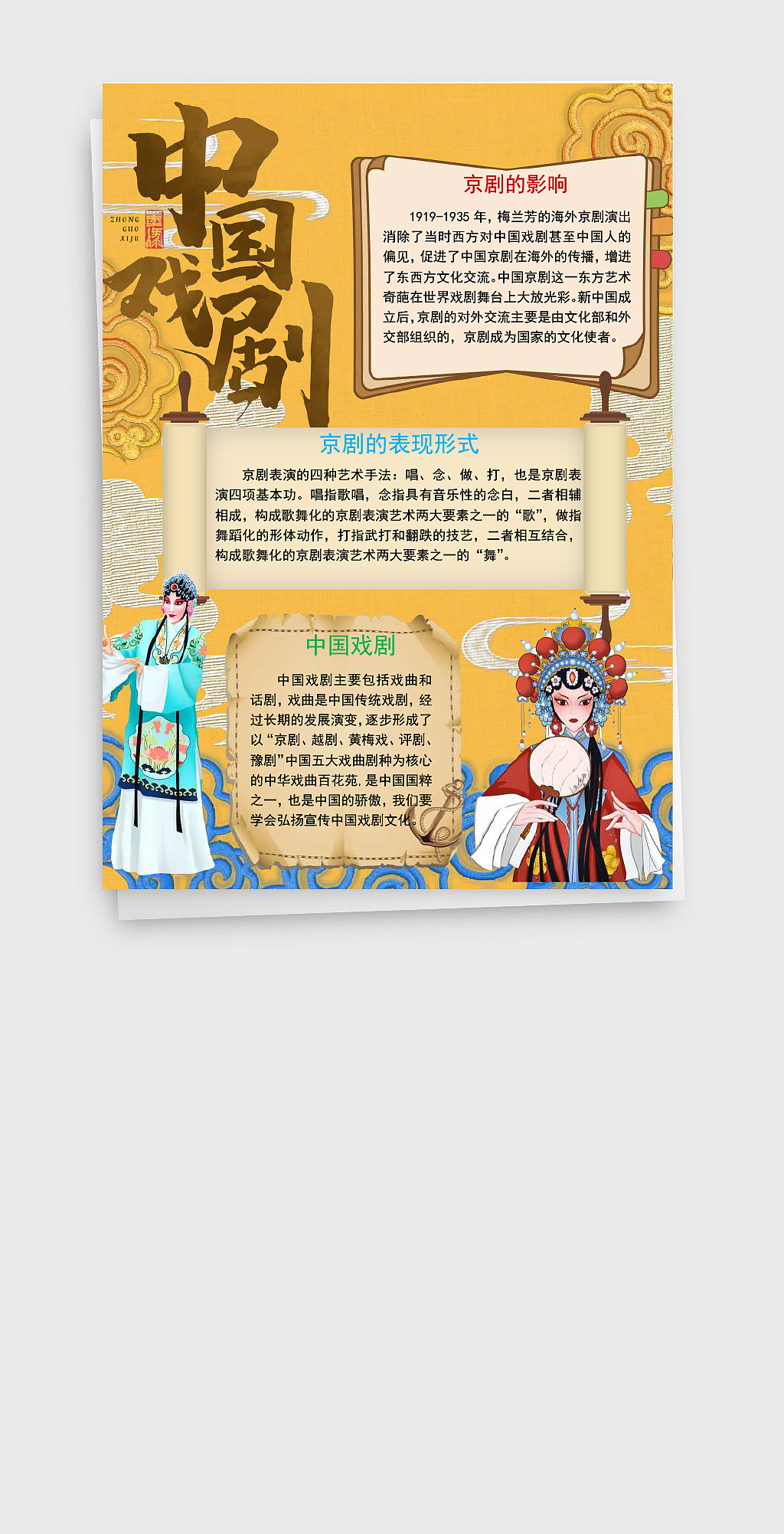 中国传统戏剧文化介绍手抄报word文档