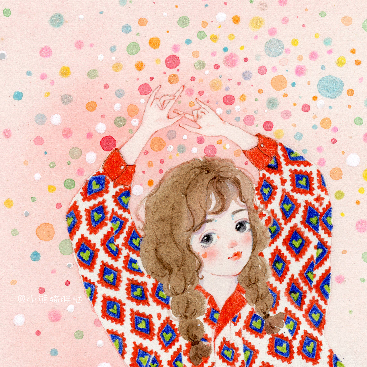 【小熊猫】把星星都摘给你水彩插画人物教程步骤图（图ZOTc3NDQwNjQ=） - 创作习作 - 站酷设计师熊猫胖哒原创素材 - 站酷ZCOOL