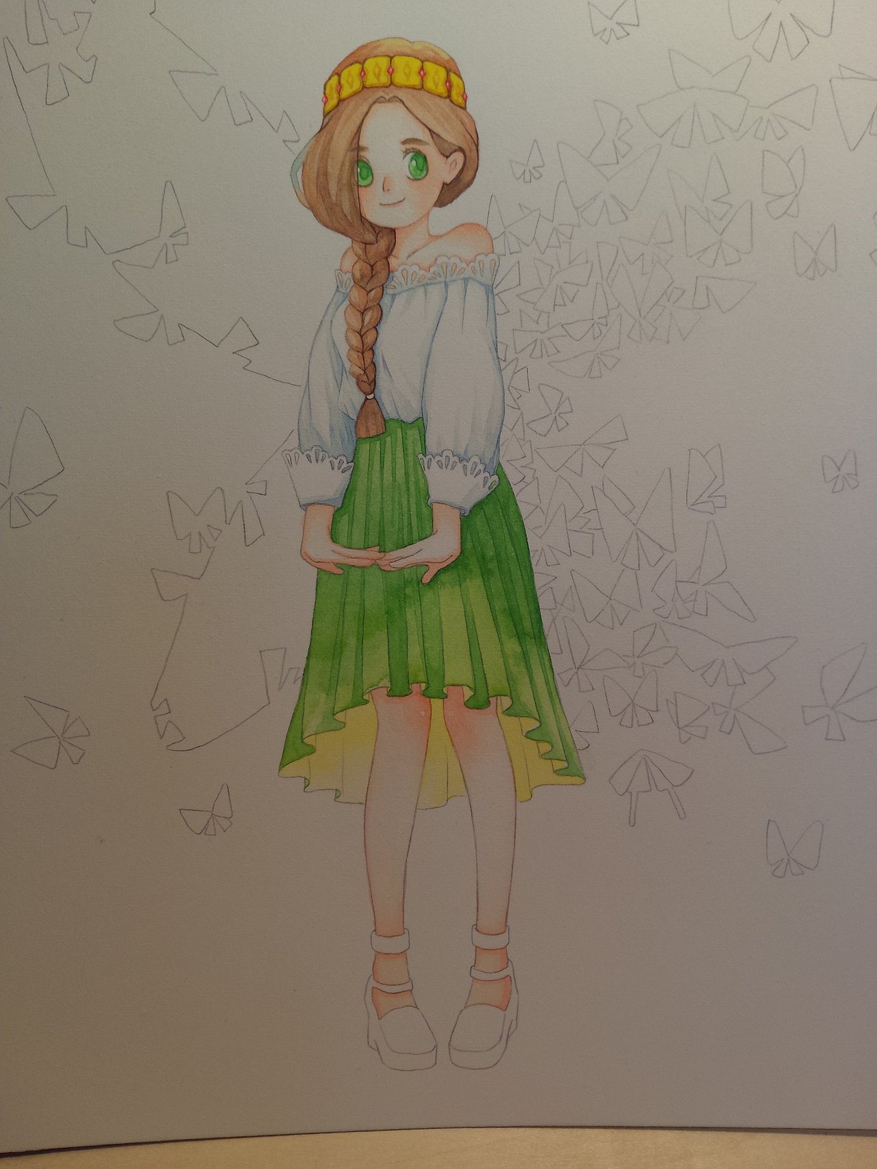 手绘水彩插画蝴蝶翅膀姑娘