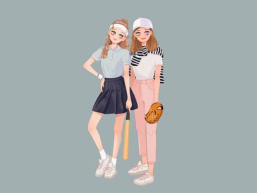 我和闺蜜 插画练习（个人主页-ZNDQ2NjU2NjA=） - 创作习作 - 站酷设计师爽朗的栗子原创素材 - 站酷ZCOOL
