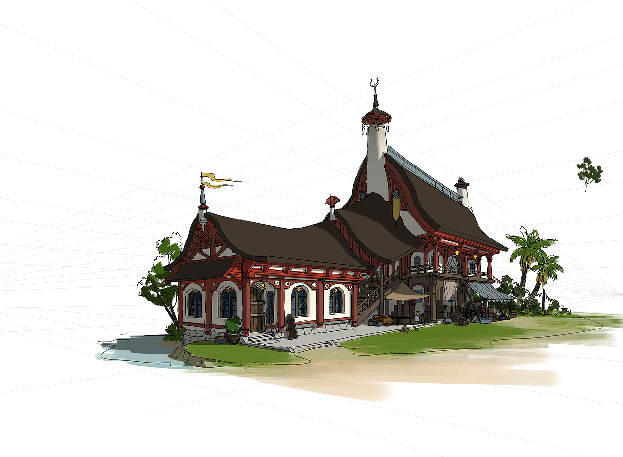 洛克猴（杜震）混合建筑设计课范步骤图（图ZMTE5MjM4NTA0） - 概念设定 - 站酷设计师艺数绘CG原创素材 - 站酷ZCOOL