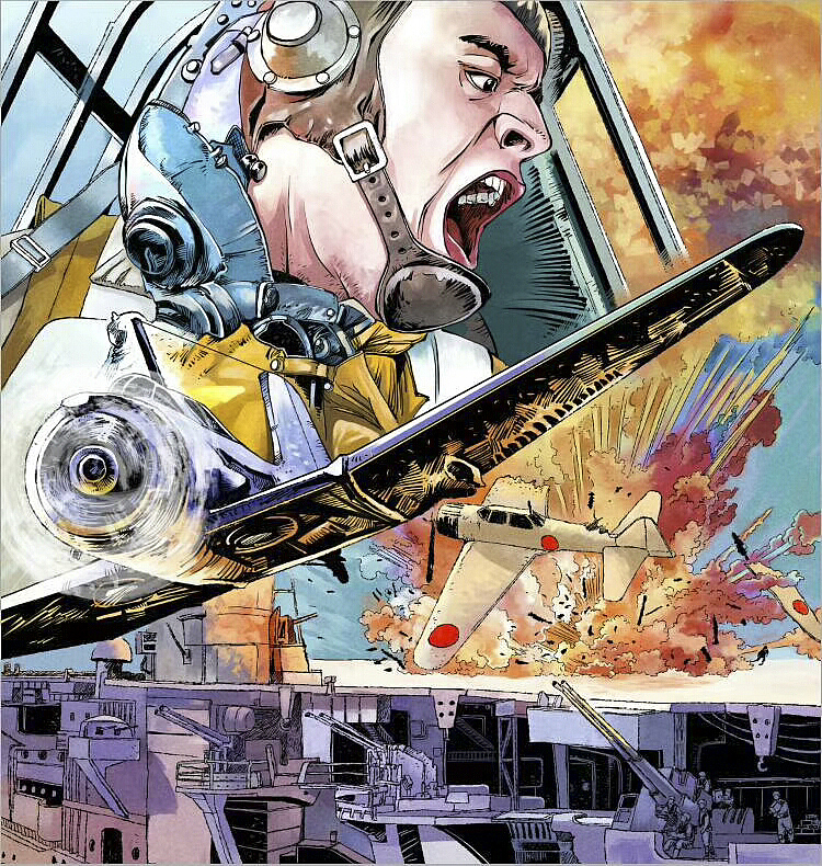 写实二战漫画插画 写实空战海战插画 写实军事插画
