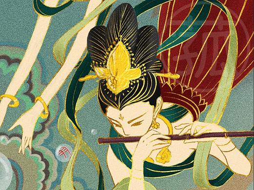 国风插画｜敦煌飞天仙女守护月牙泉
