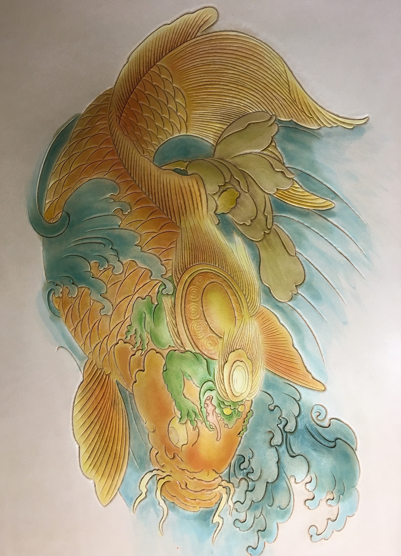 皮雕画—-锦鲤鱼大帅