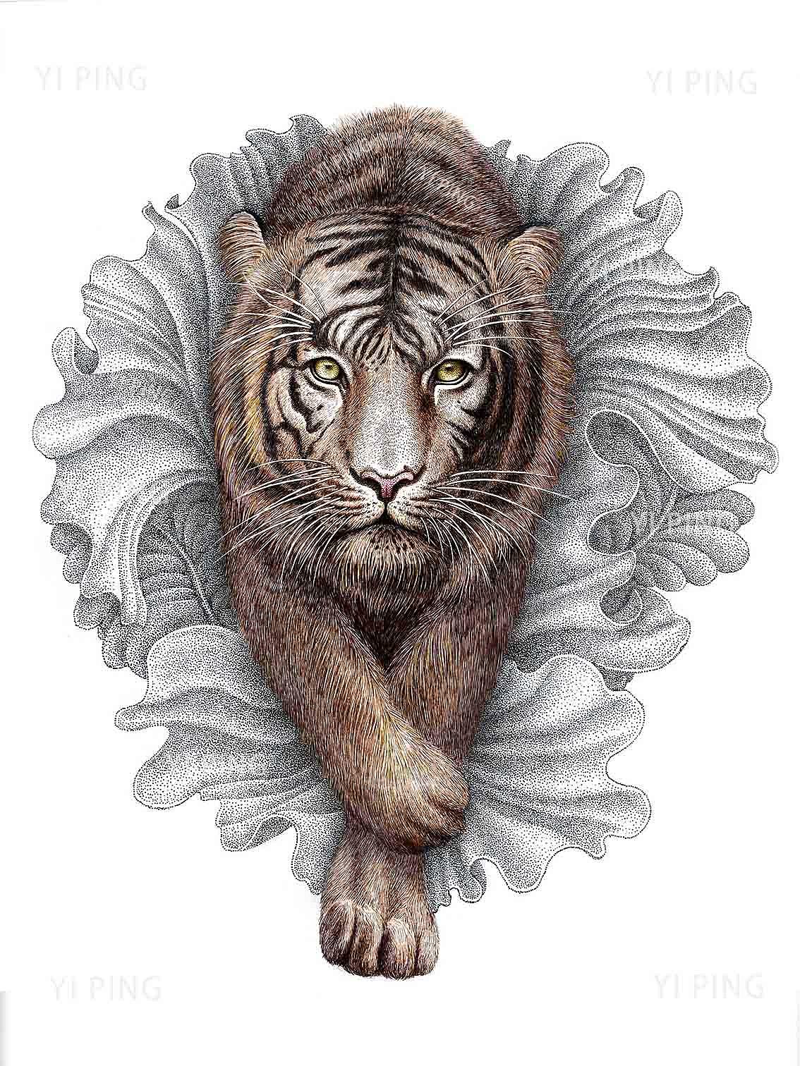 钢笔手绘 | 虎年生肖插画（图ZMjYzMzk1MzQ0） - 艺术插画 - 站酷设计师易萍Elaine原创素材 - 站酷ZCOOL