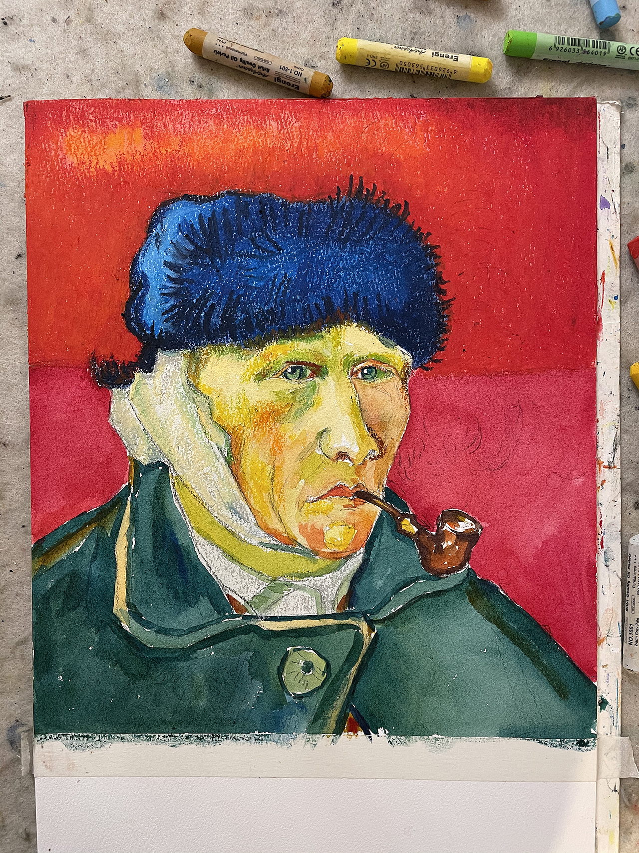 油画棒教程分享之梵高自画像（图ZMjM3NDI5NzQ0） - 绘画 - 站酷设计师慕渔艺术原创素材 - 站酷ZCOOL