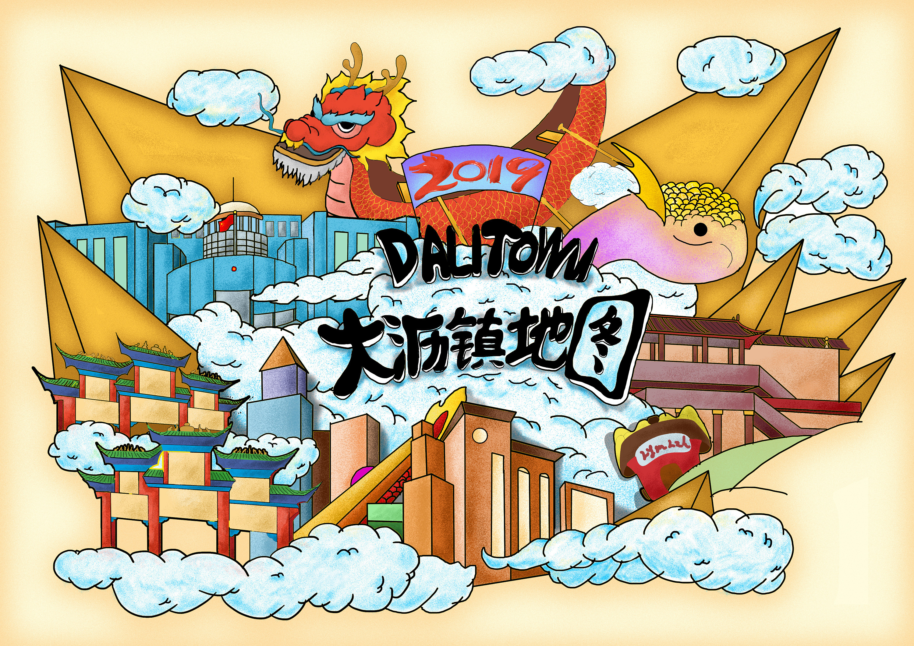 佛山大沥镇手绘插画地图