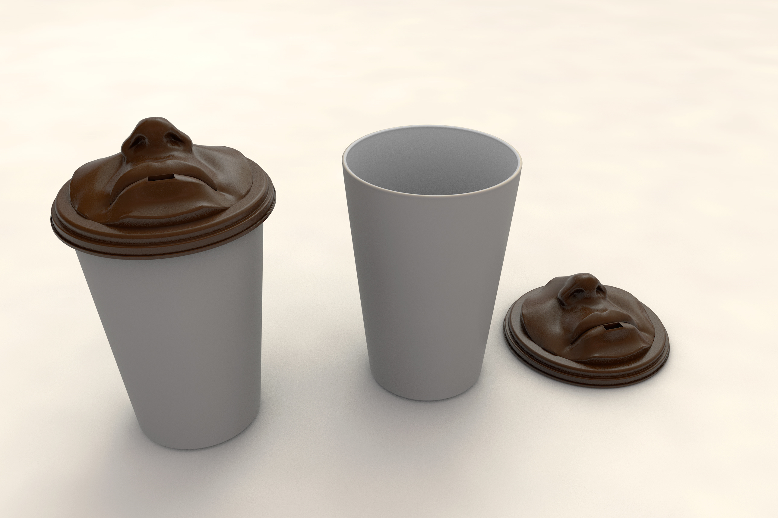 c4d-咖啡色人脸盖 纸杯