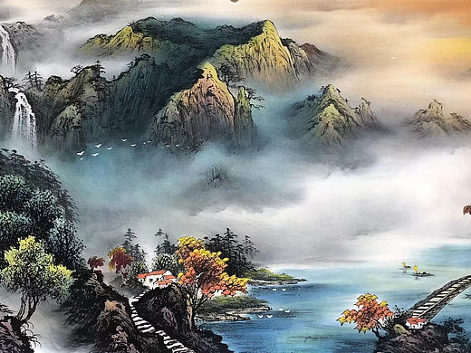 《当代著名画家龙宽》【峡谷幽居】70/140 厘米