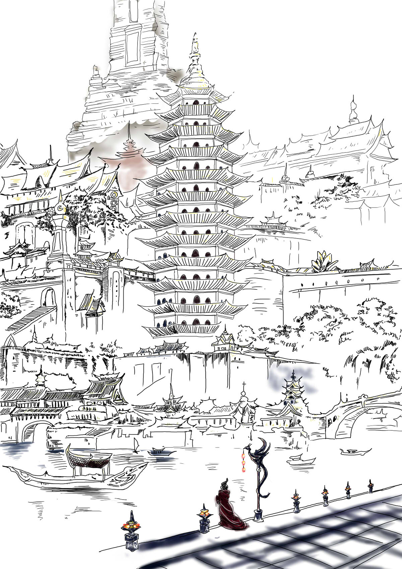 插画——《暮色苍塔》