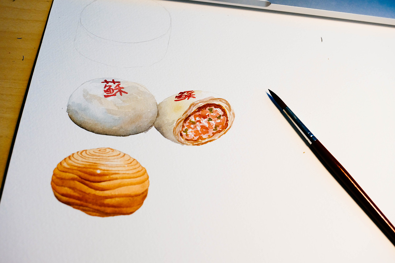 月饼水彩画-全国不同地方的月饼合集!