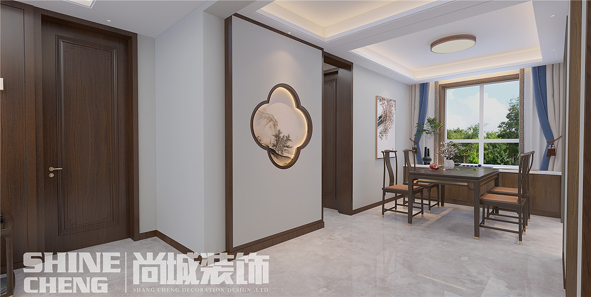 泰安卧龙大观121平中式风格装修设计案例