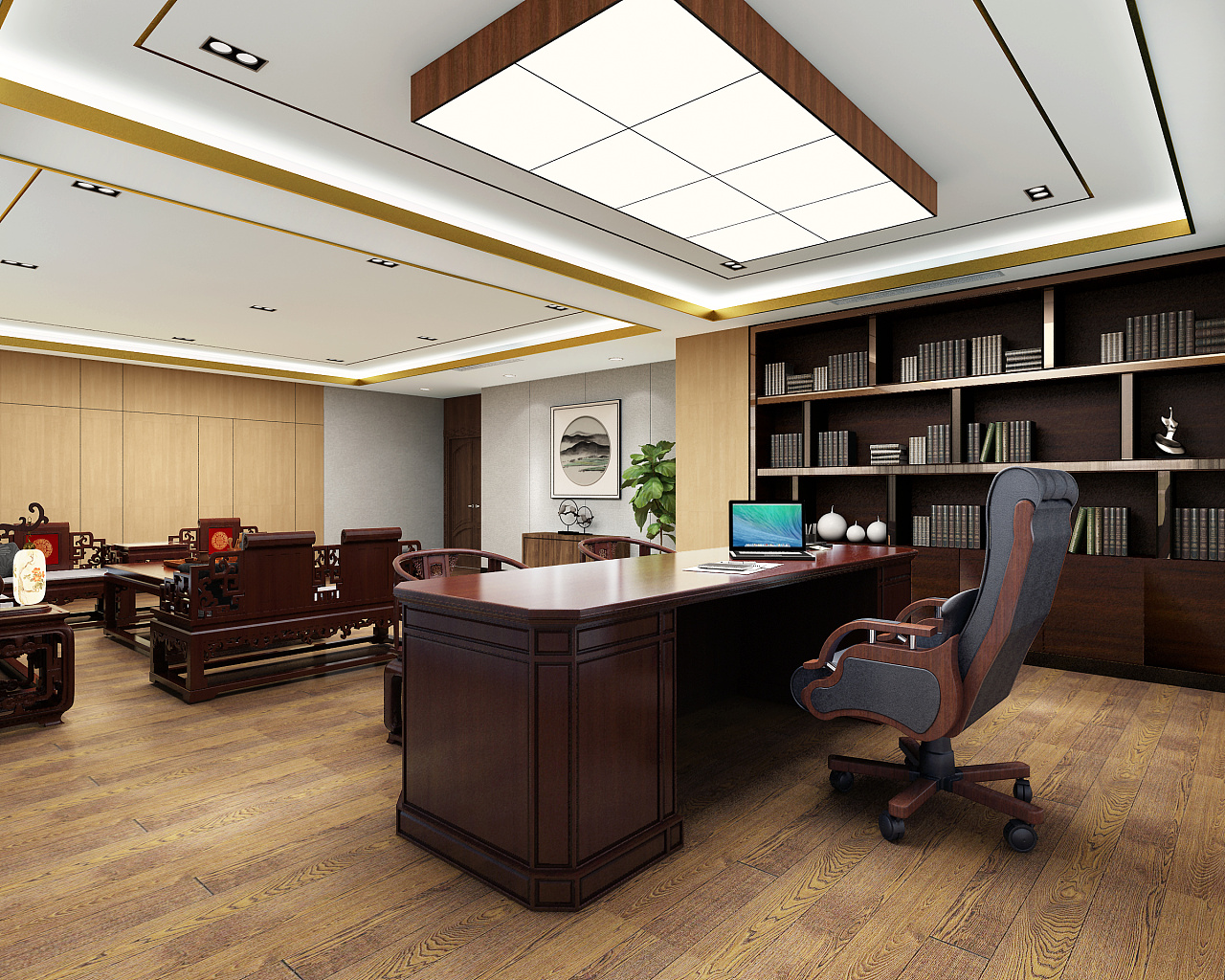 新中式总经理办公室|空间|室内设计|余余1998 - 原创作品 - 站酷 (ZCOOL)