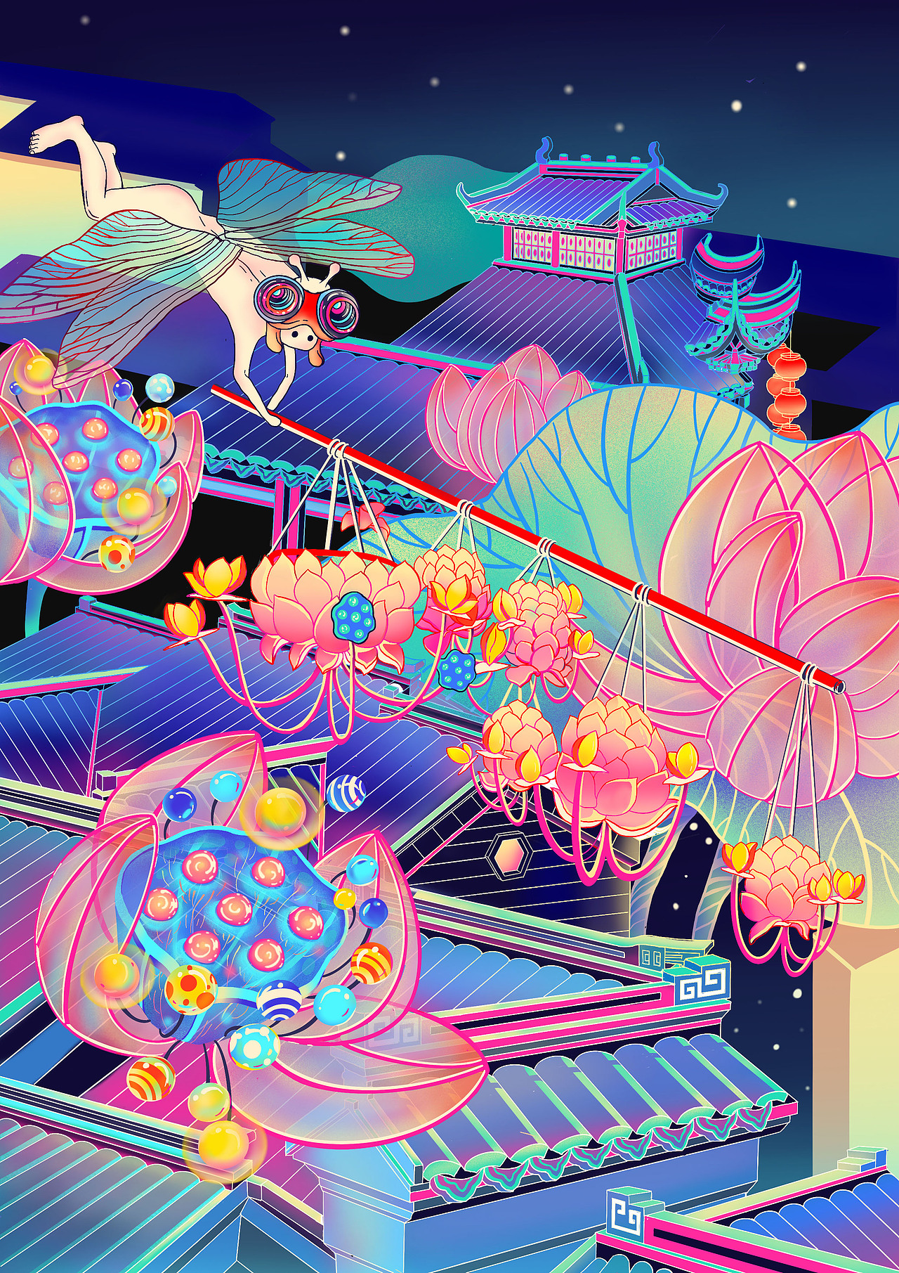 《秦淮灯彩》插画（图ZMTg5MjYxNzk2） - 创作习作 - 站酷设计师SophieZu原创素材 - 站酷ZCOOL