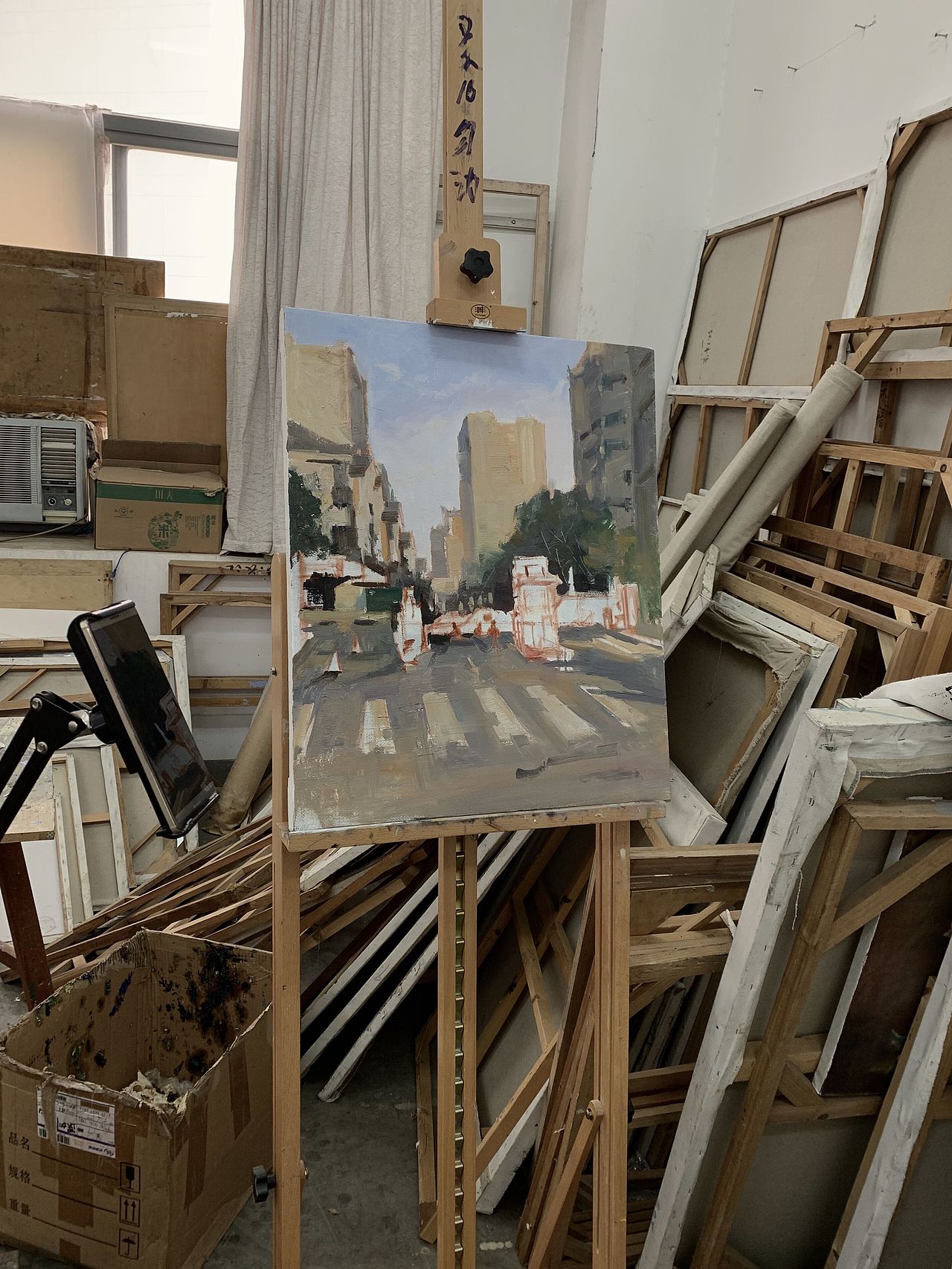 夏宇航油画写生《校门口》