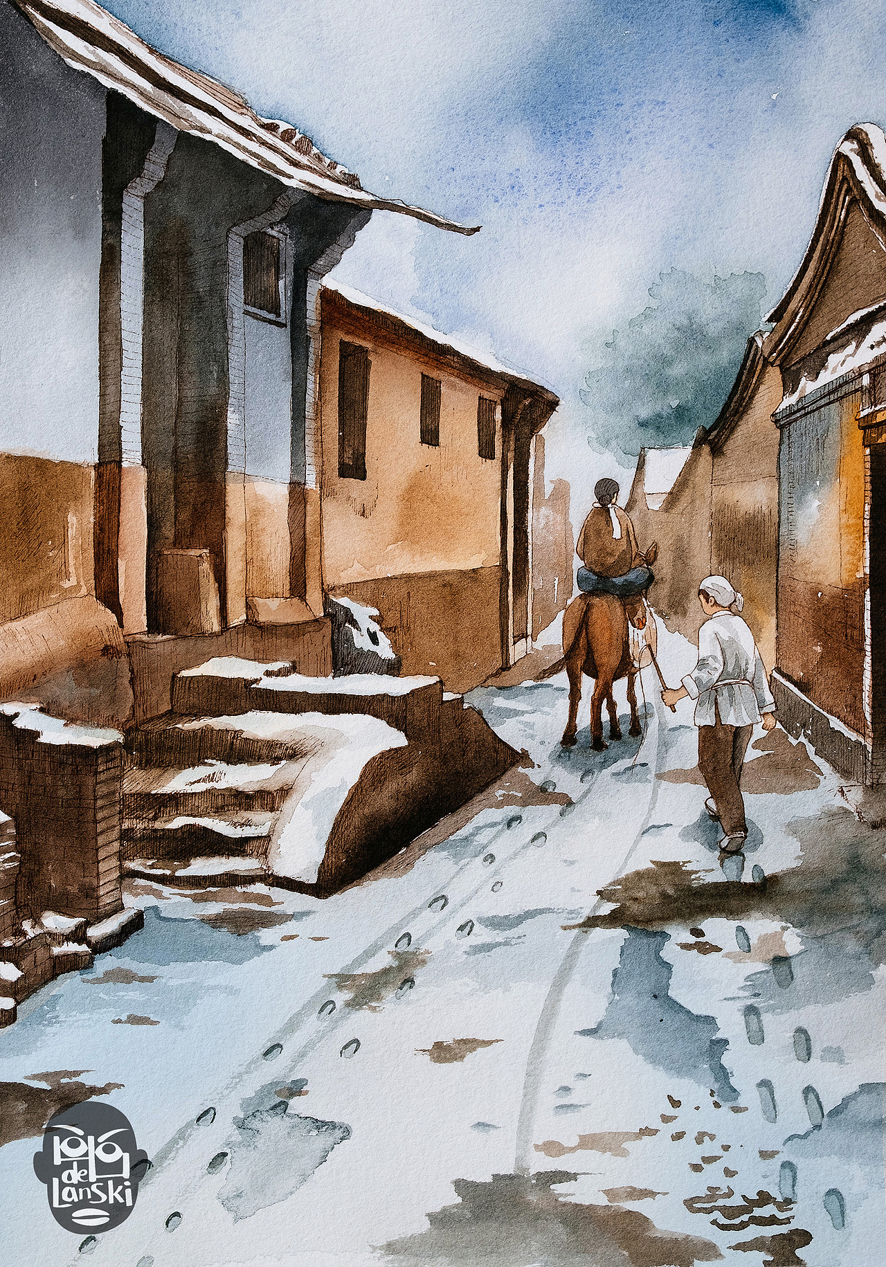 《城南旧事》水彩插图