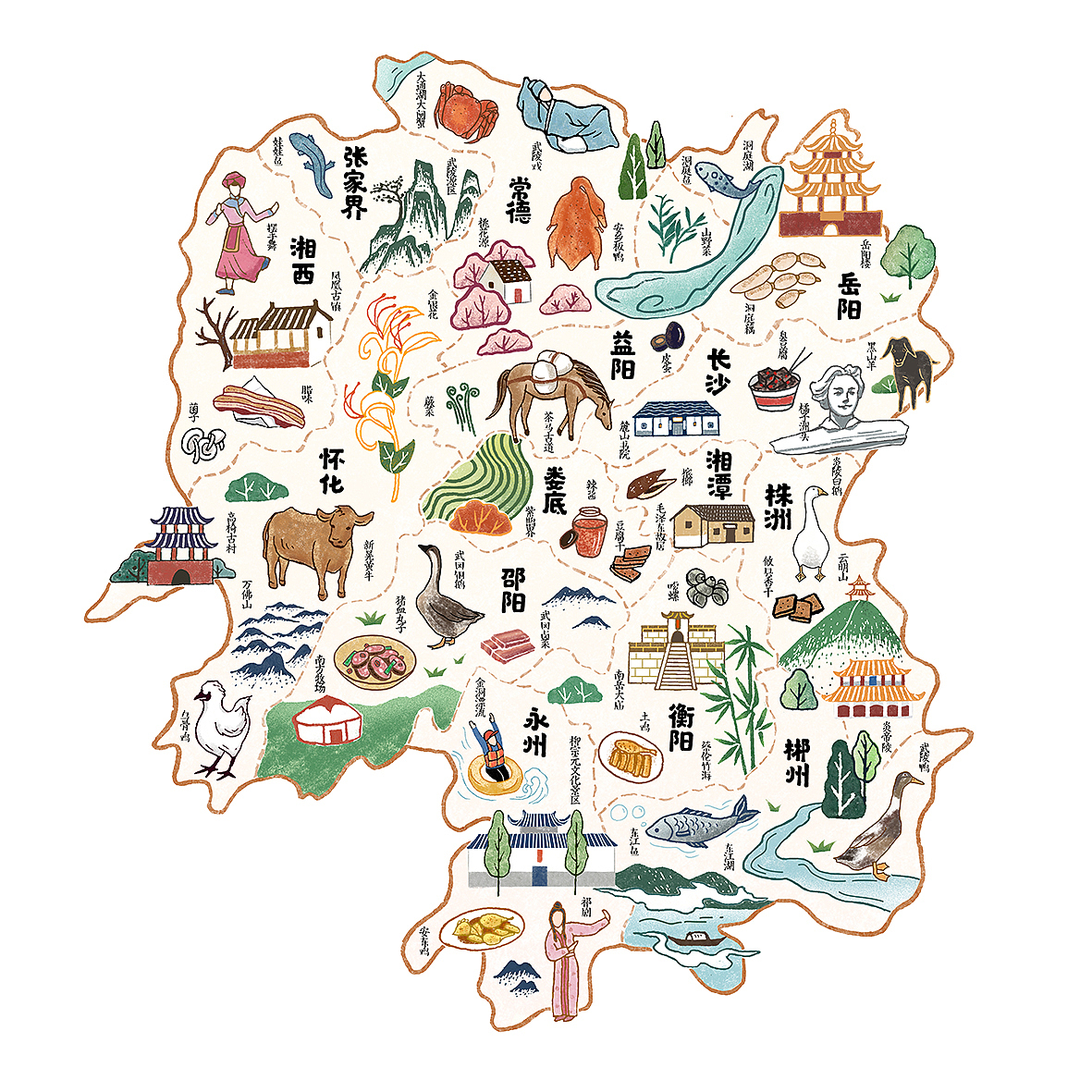 湖南美食手绘地图（图ZMTMwMjY1NjQ4） - 商业插画 - 站酷设计师恩猪啊原创素材 - 站酷ZCOOL