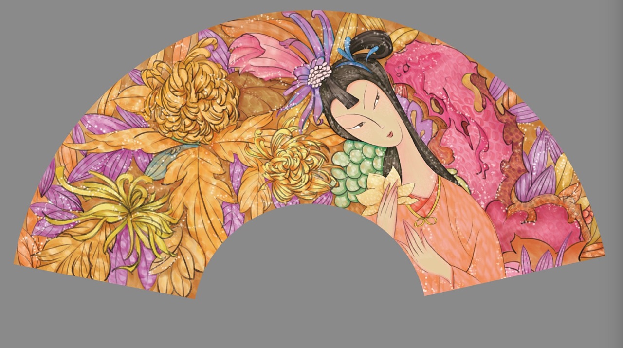 美女扇面 附步骤图 ps也能画出地水彩效果|插画|商业插画|yuunalu