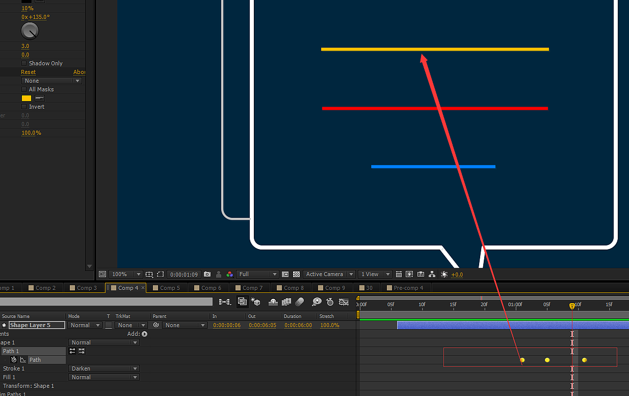 <br><br><br>根据自己工作中所要的图形,画出样式,直接在Path上打上关键帧,这个关键帧可以控制你每一个点的运动记录,