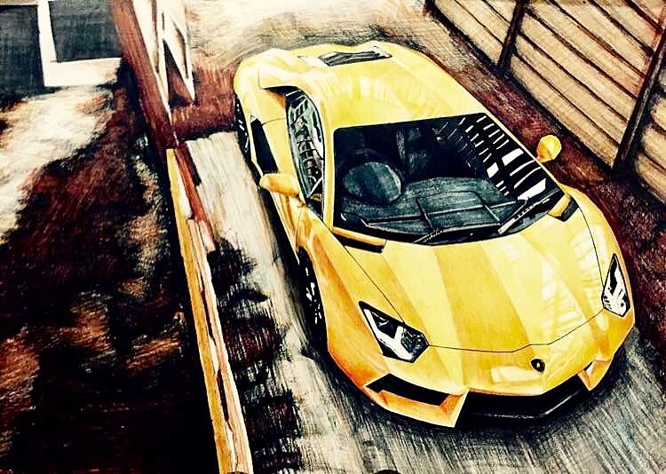 汽車(chē)手繪（蘭博基尼）（圖ZMTI4NjE2Mjg0） - 繪畫(huà) - 站酷設(shè)計(jì)師By背影原創(chuàng)素材 - 站酷ZCOOL